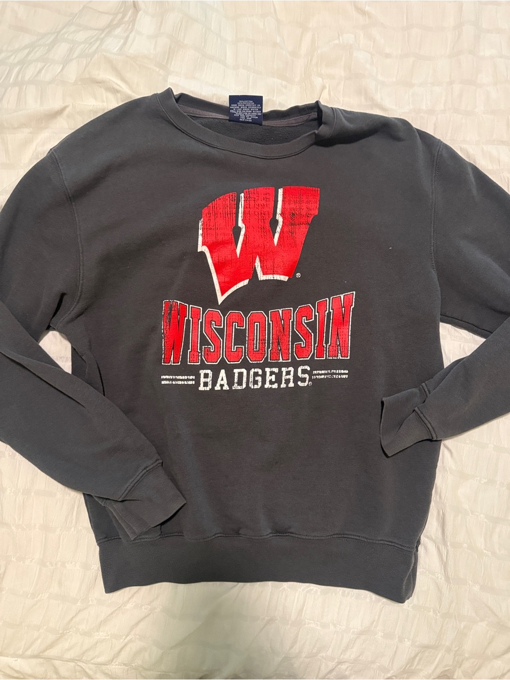 Campus Heritage Charcoal Crewneck Sweatshirt with Red Wisconsin Logo
